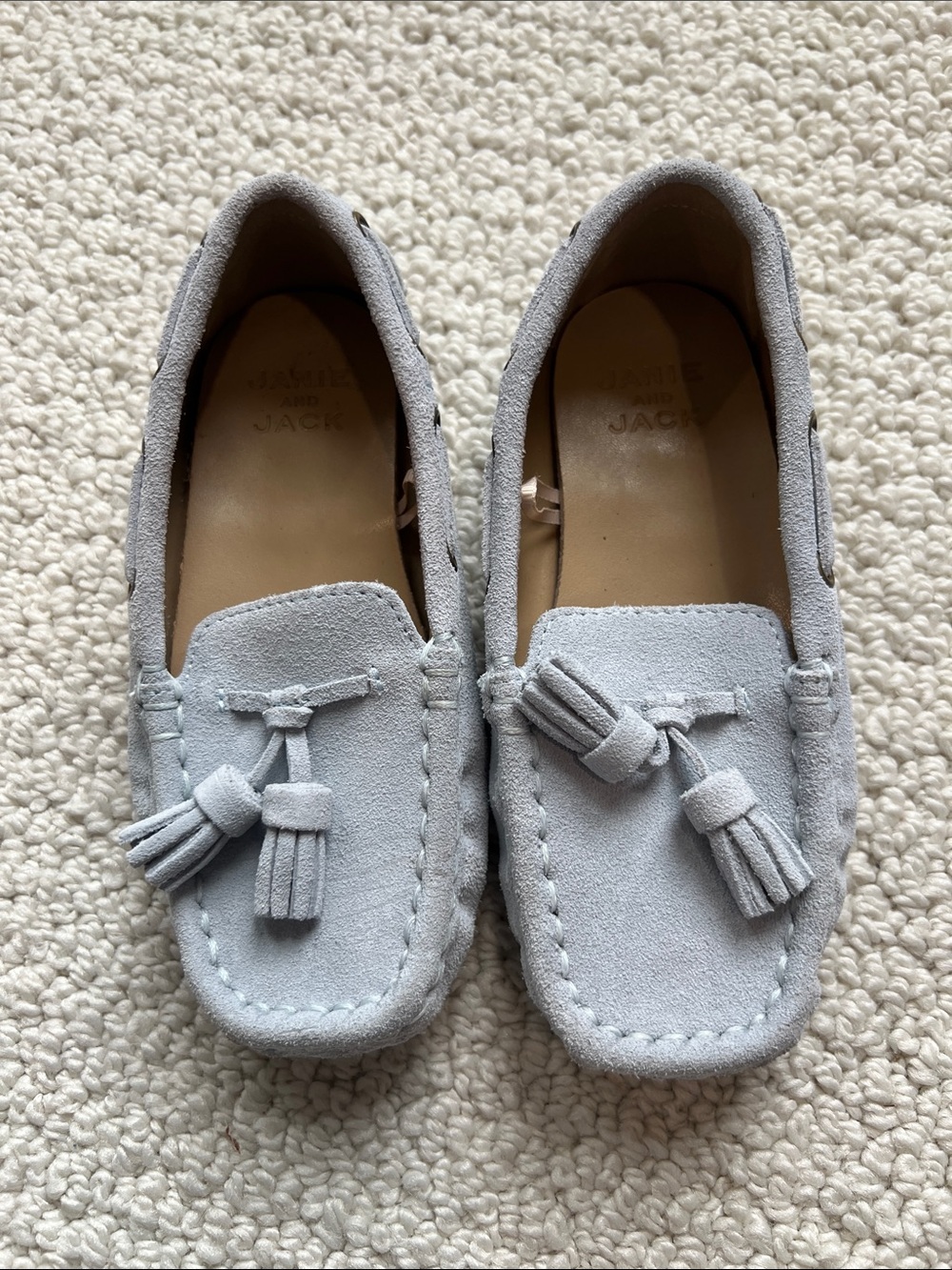 Janie and Jack Light Gray Suede Tassel Moccasins